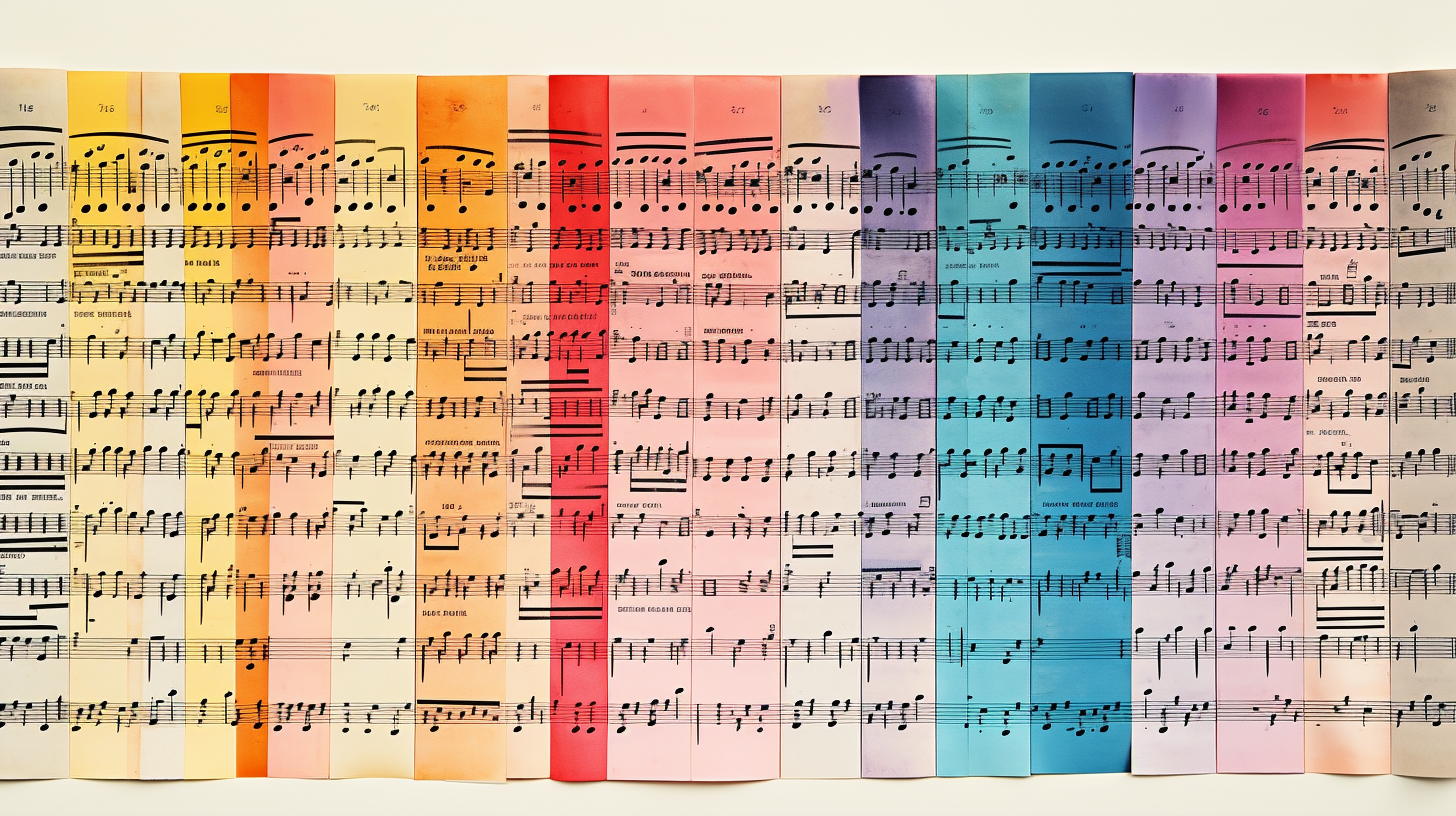 Color-coded sheet music notes