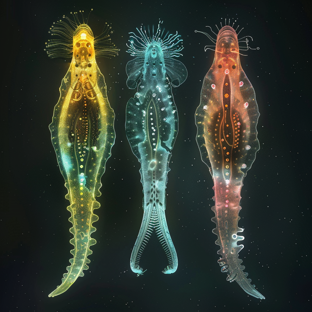 Color-coded freshwater protozoans projection