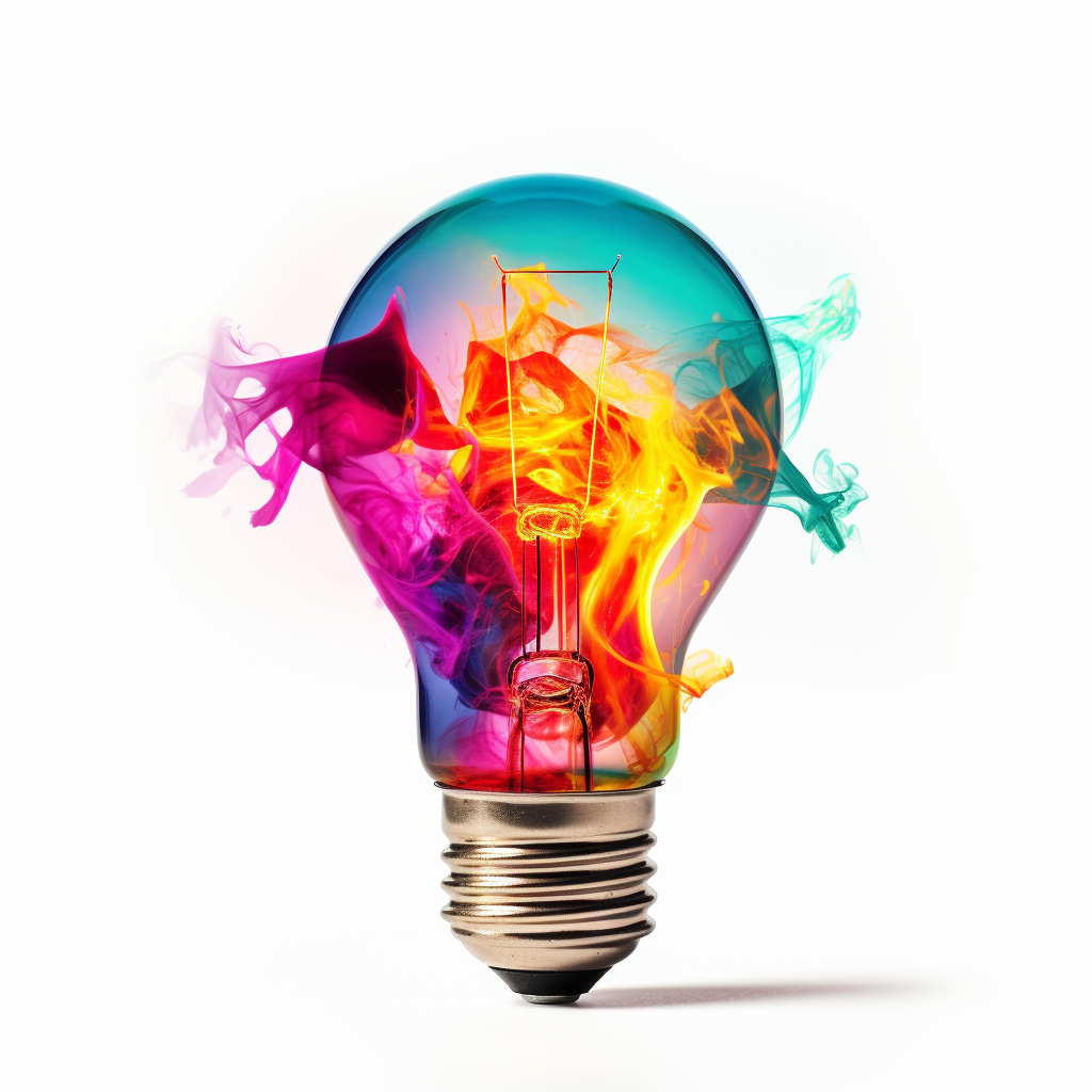 Color explosion idea bulb on white background