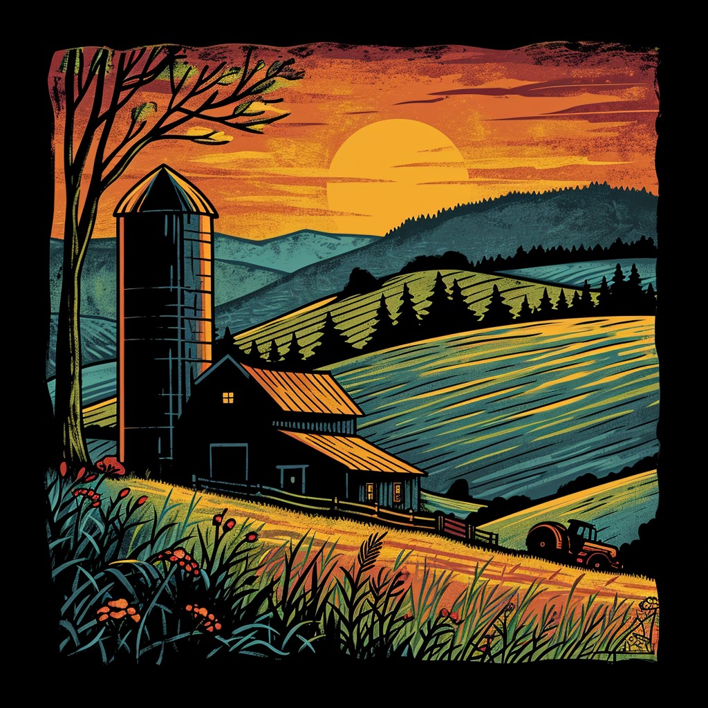 Color shirt design with barn silhouette