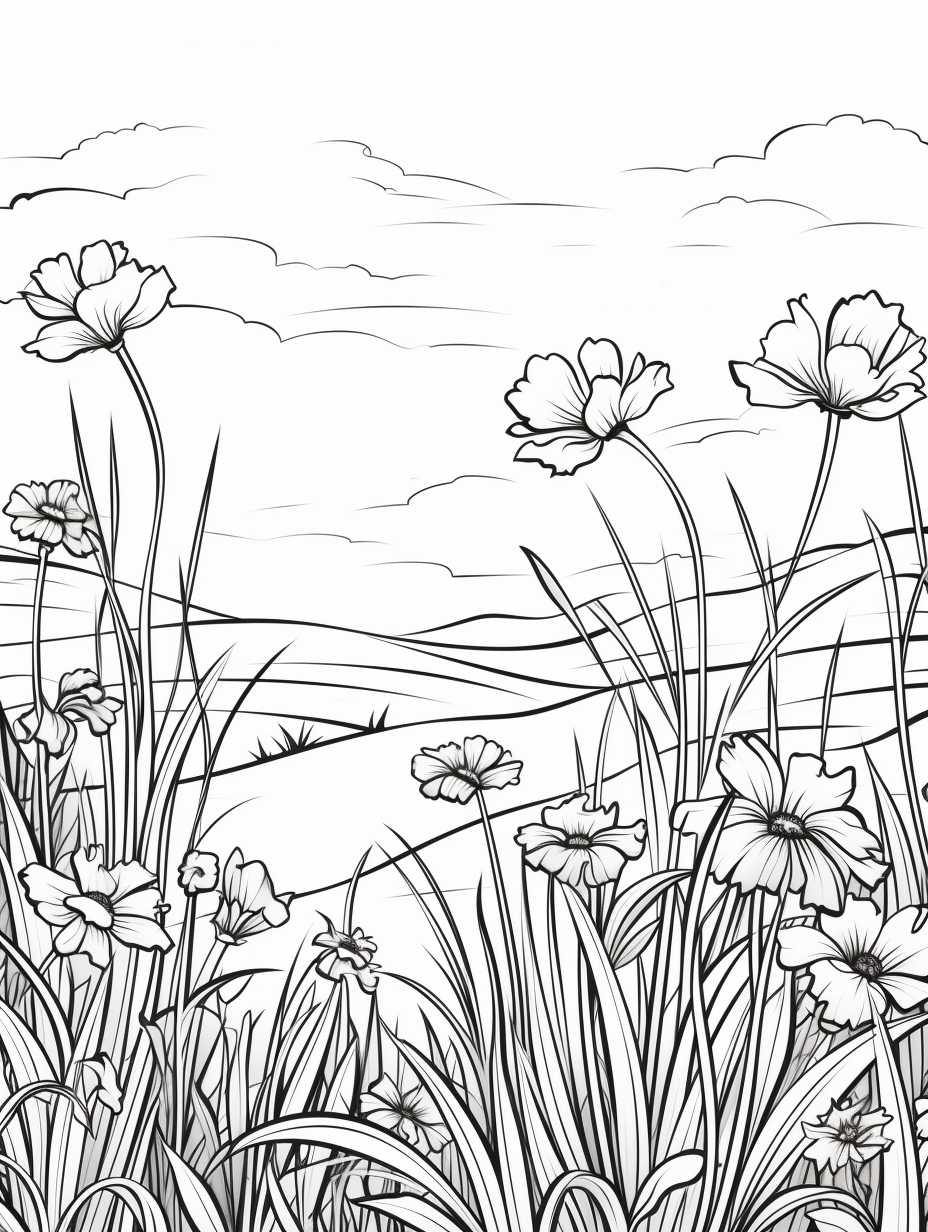 Coloring page of Colorado wildflowers field