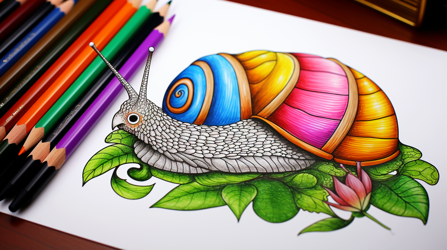 Realist snail blackline drawing for children's colorbook