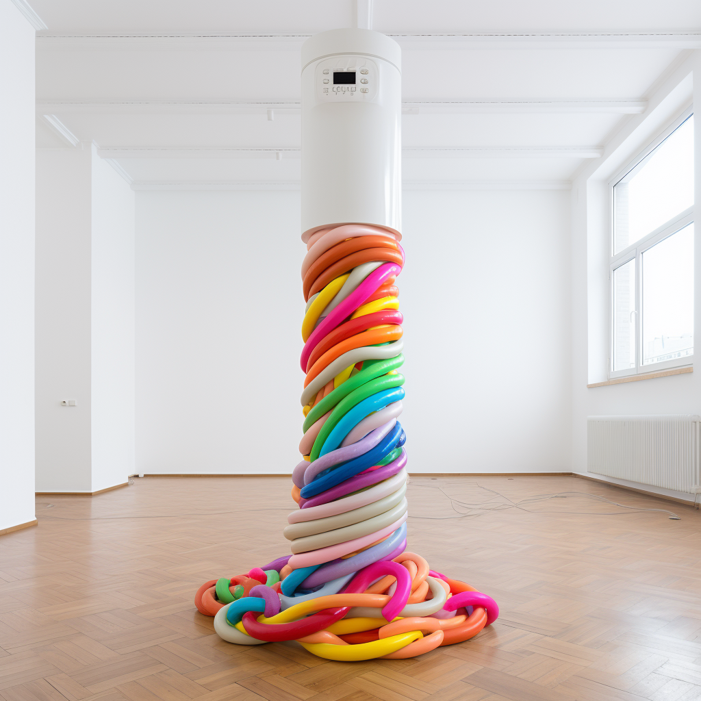 Colorful cables surrounding white column