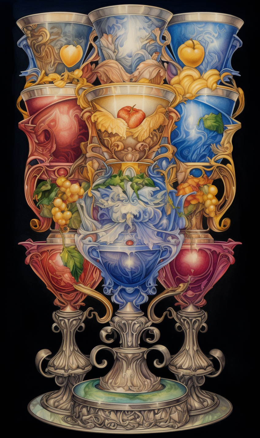 Detailed Colored Pencil Art for Six of Cups Tarot