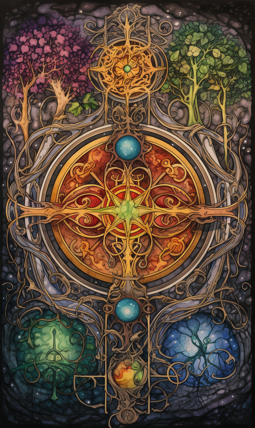 Vibrant colored pencil depiction of Five of Pentacles