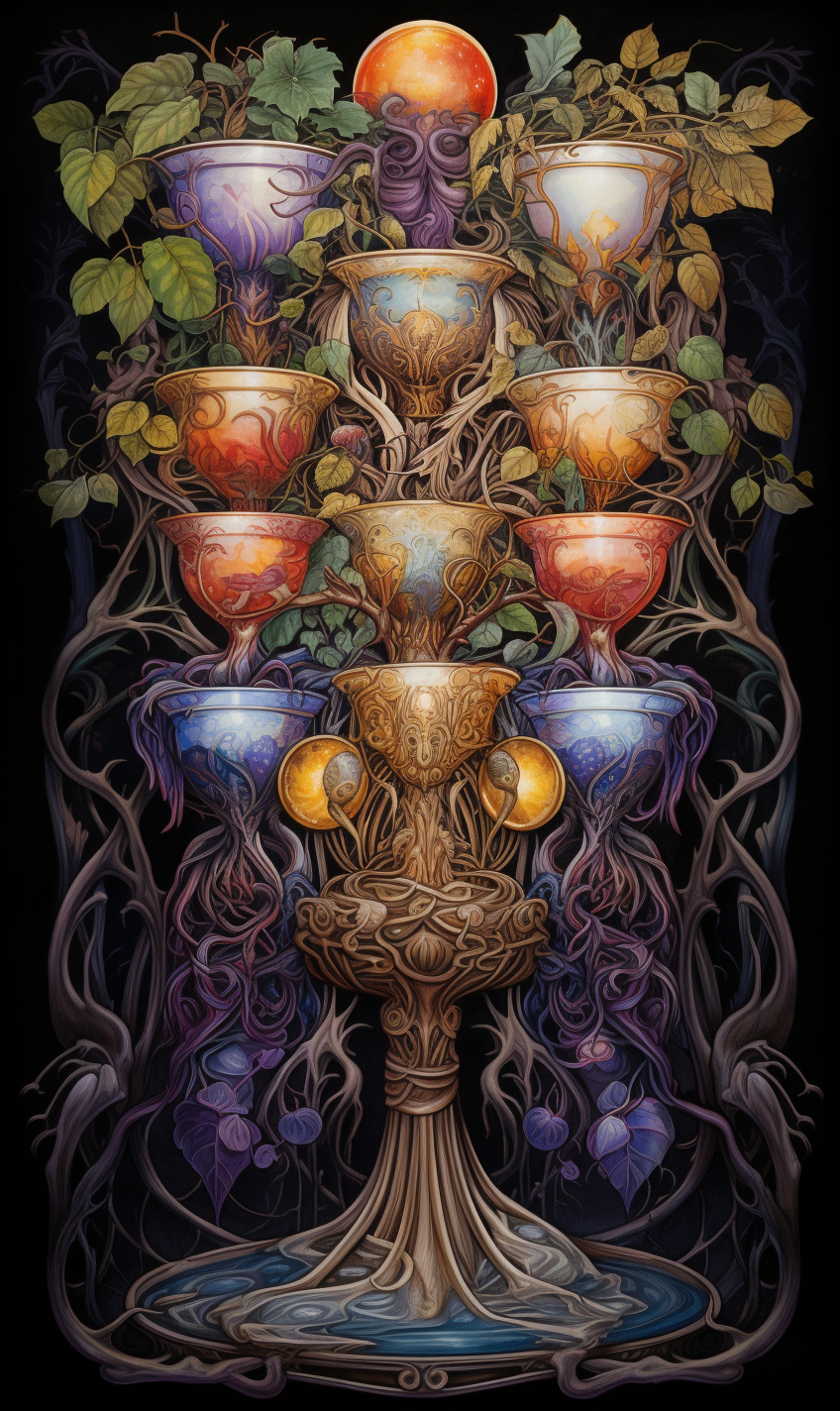 Colorful Tarot Card with Seven Cups