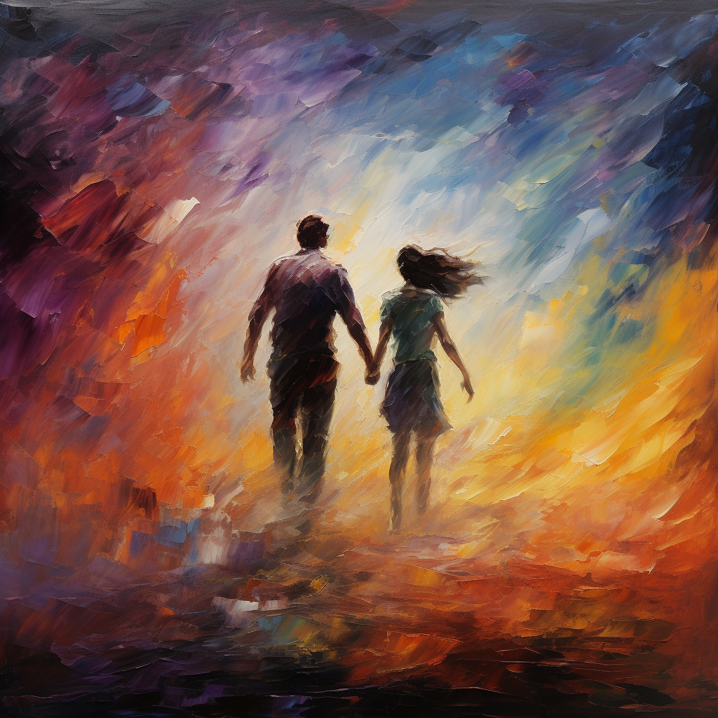 Colorful abstract painting of couple silhouette