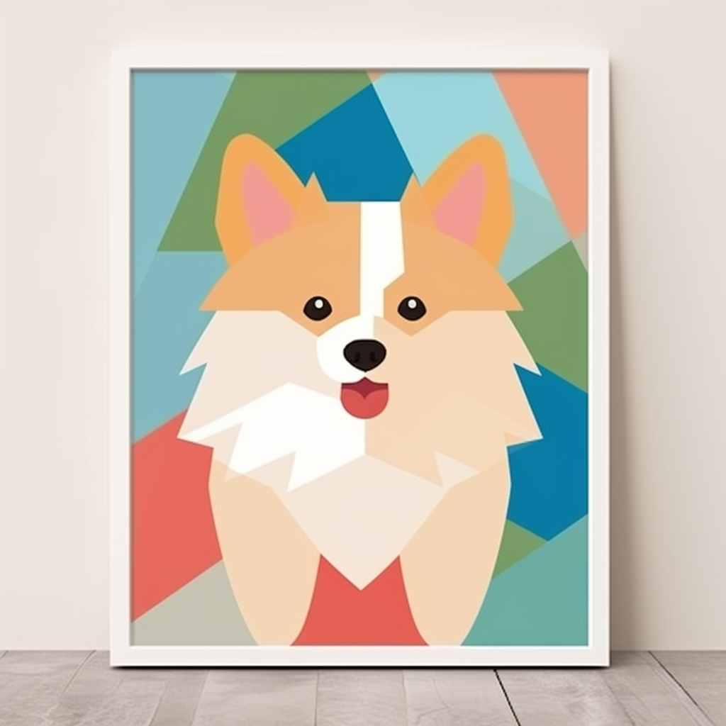 Colorful geometric print with pomeranian shape