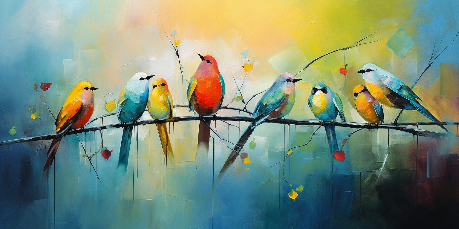 Birds in Colorful Abstract Painting