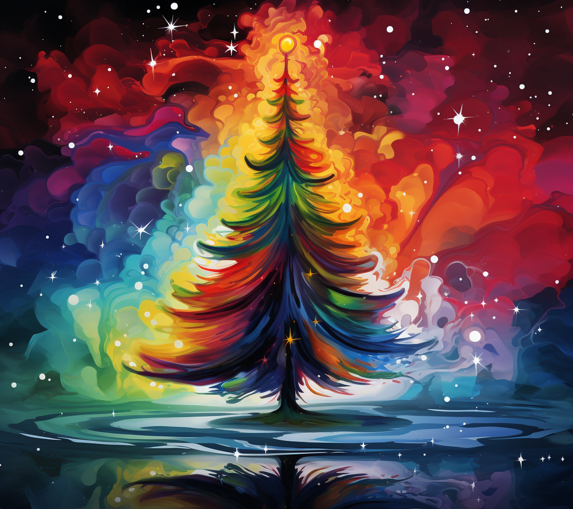 Vibrant alcohol ink Christmas tree art