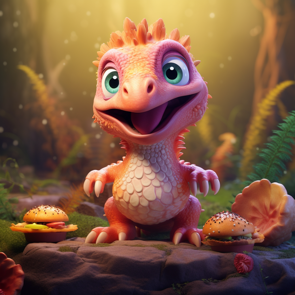 Adorable Baby Dinosaur Eating Meat