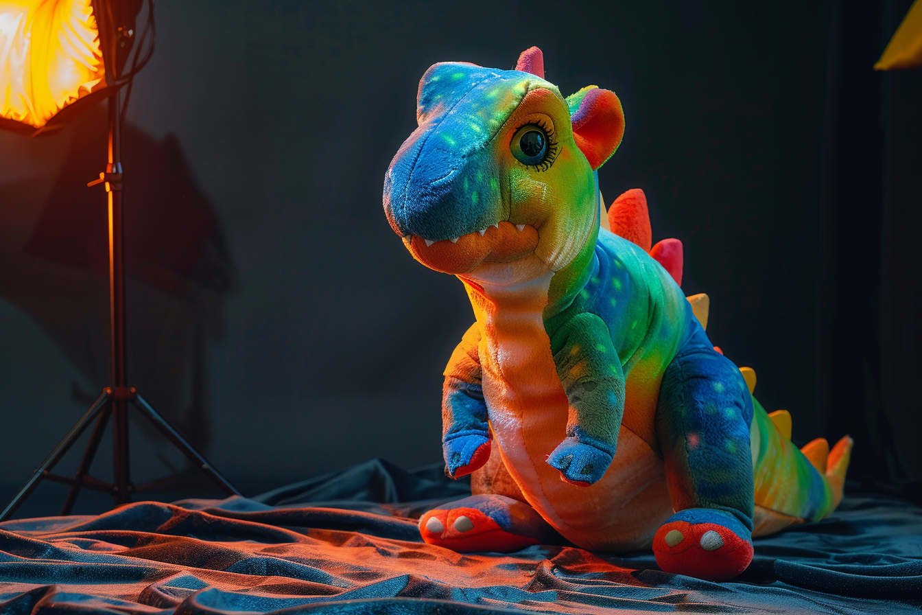 colorful baby dinosaur sitting studio