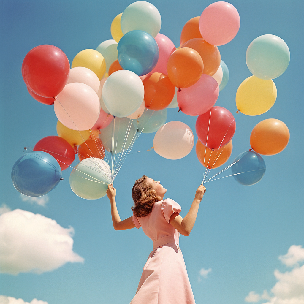 Colorful balloons drifting in blue sky