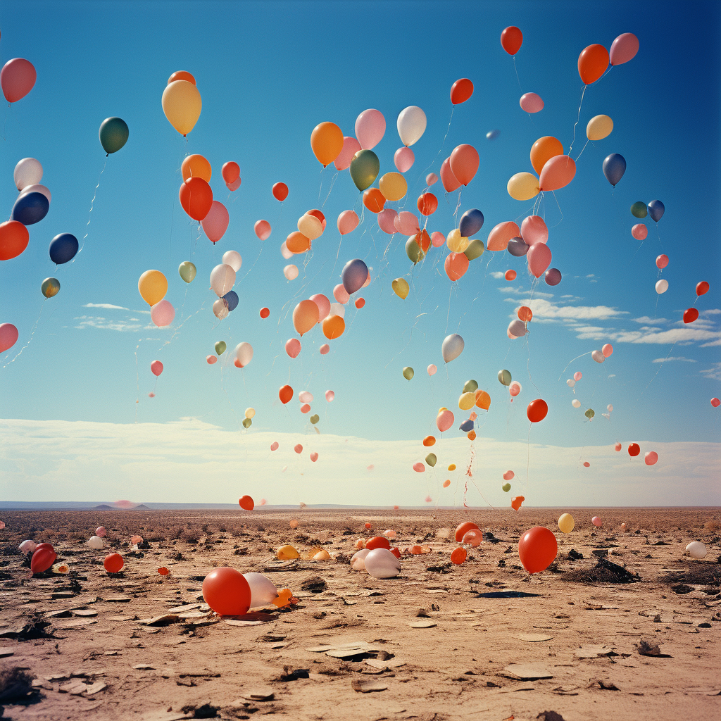 Colorful balloons drifting away in sky