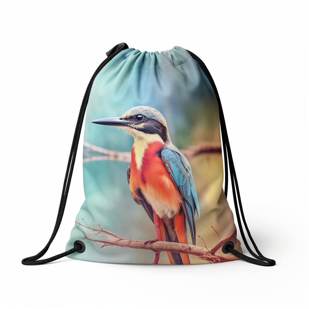 Colorful bird backpack with drawstring closure