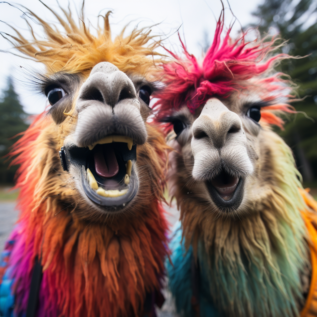 Llamas licking camera lens closely