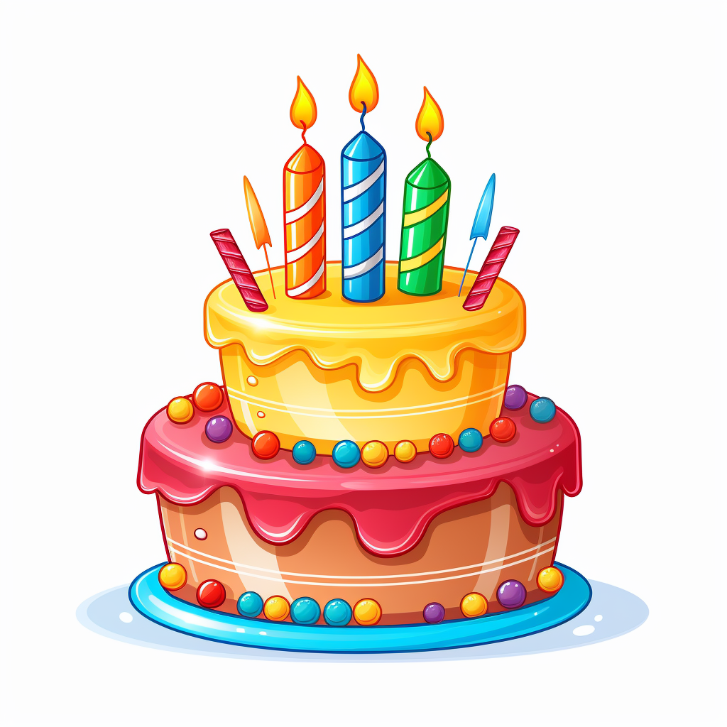 Colorful birthday cake with a one candle