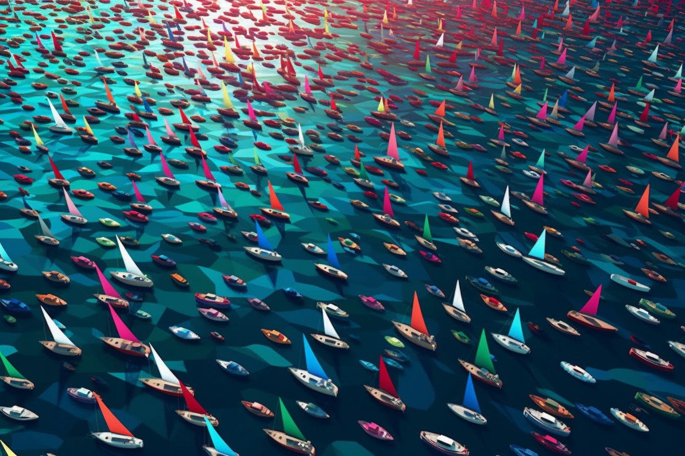 Colorful boat alignment on the sea