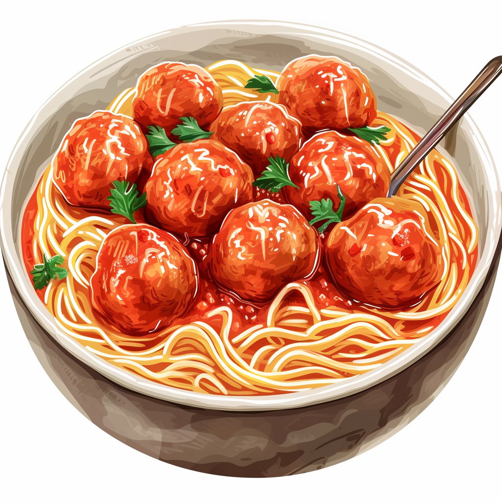 Colorful bright kids noodles with meatballs