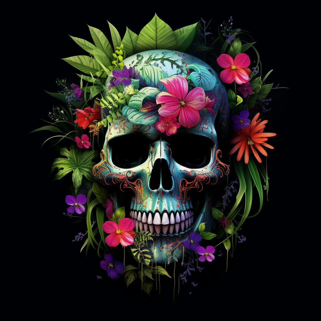 Colorful candy skull with vibrant flowers