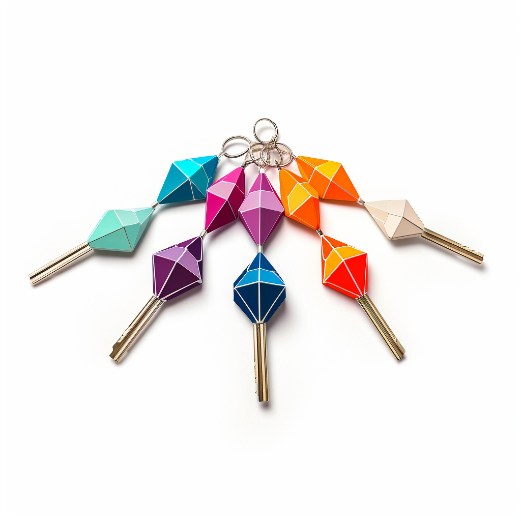 Colorful car keys on string