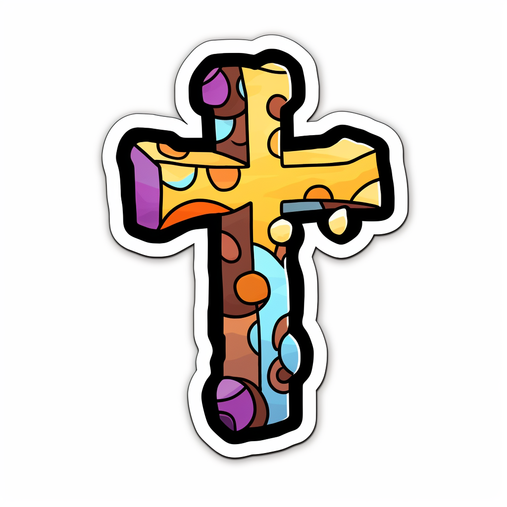 Colorful Christian Cross Cartoon Sticker