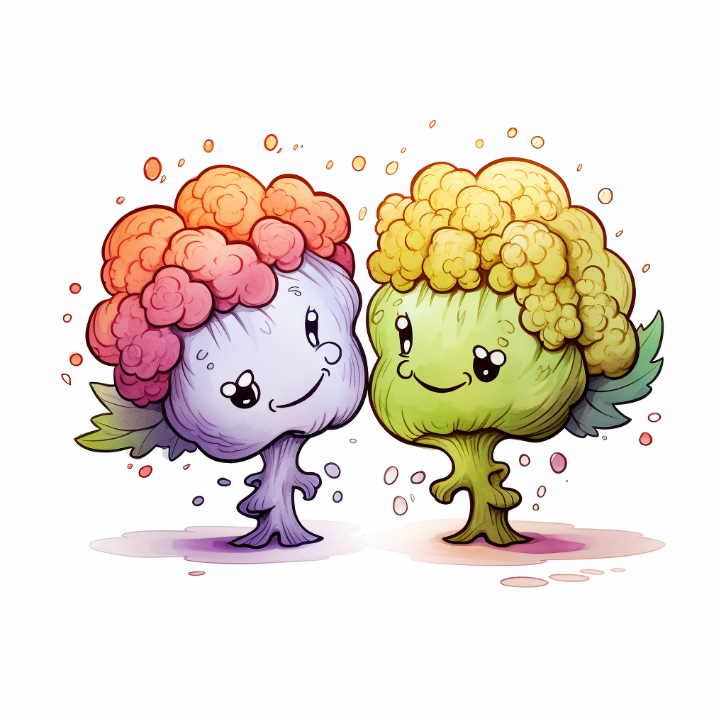 Colorful cauliflower with funny smiley emoji