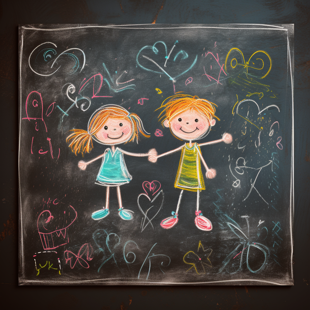 Cute boy and girl drawing with colorful chalk