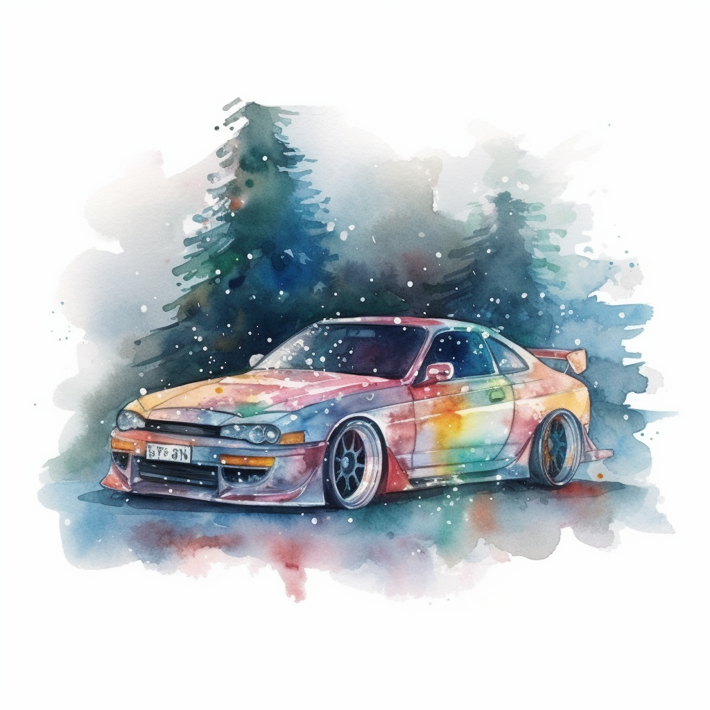 Colorful Christmas Tree Drift Car Illustration