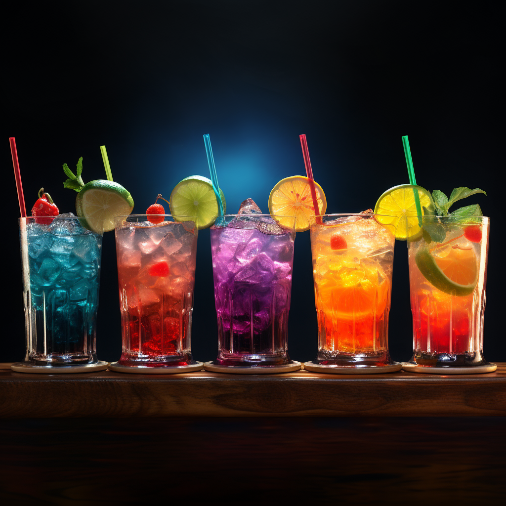 Vibrant cocktail drinks on a table