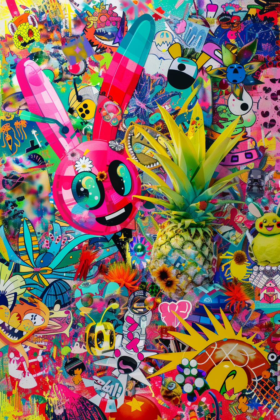 Colorful Murakami Tropical Pop Art Collage