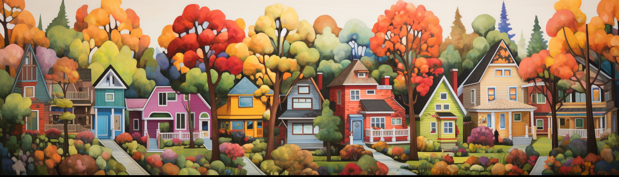 Colorful Craftsman Style Homes and Tree-Lined Streets