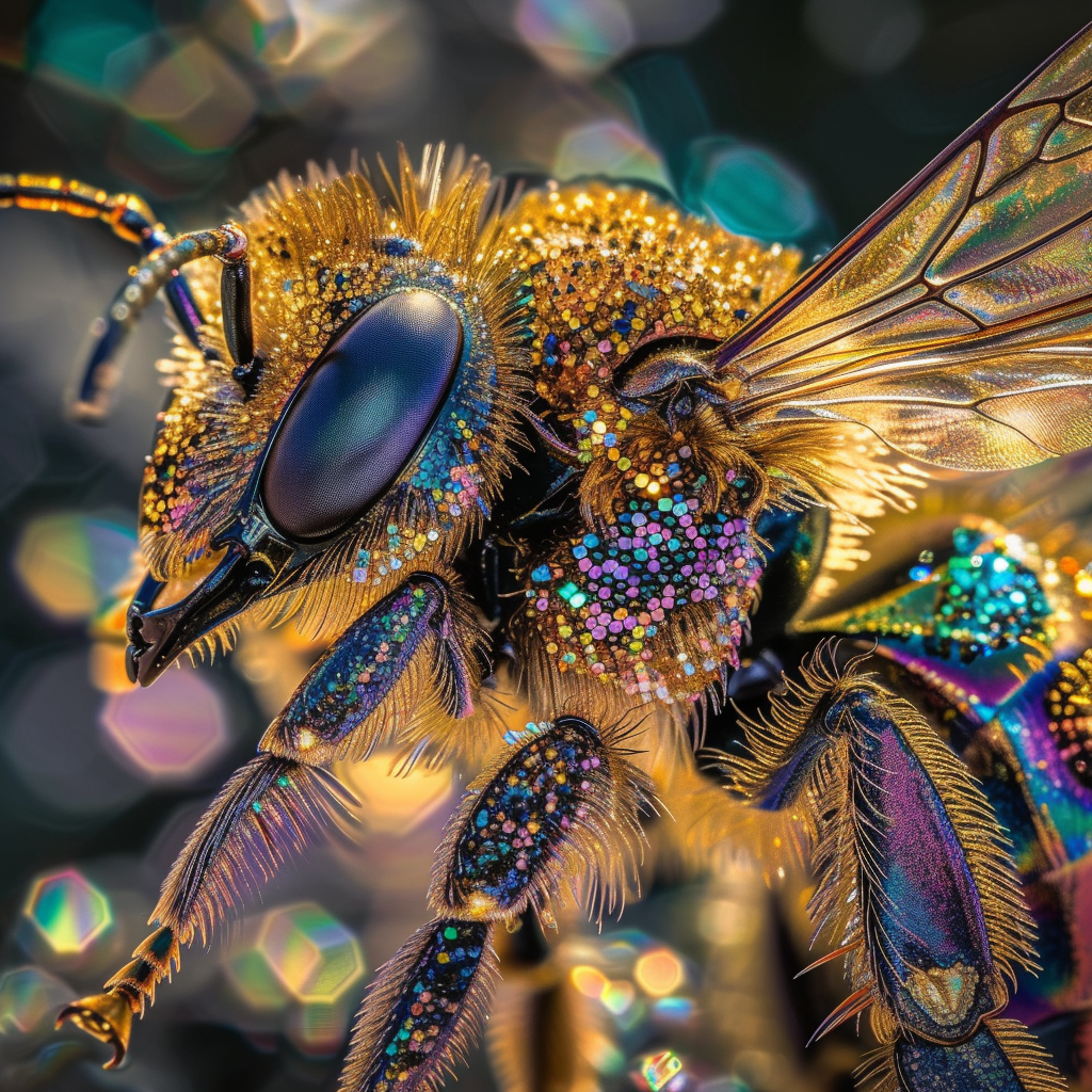 Crystal bee in reflective world