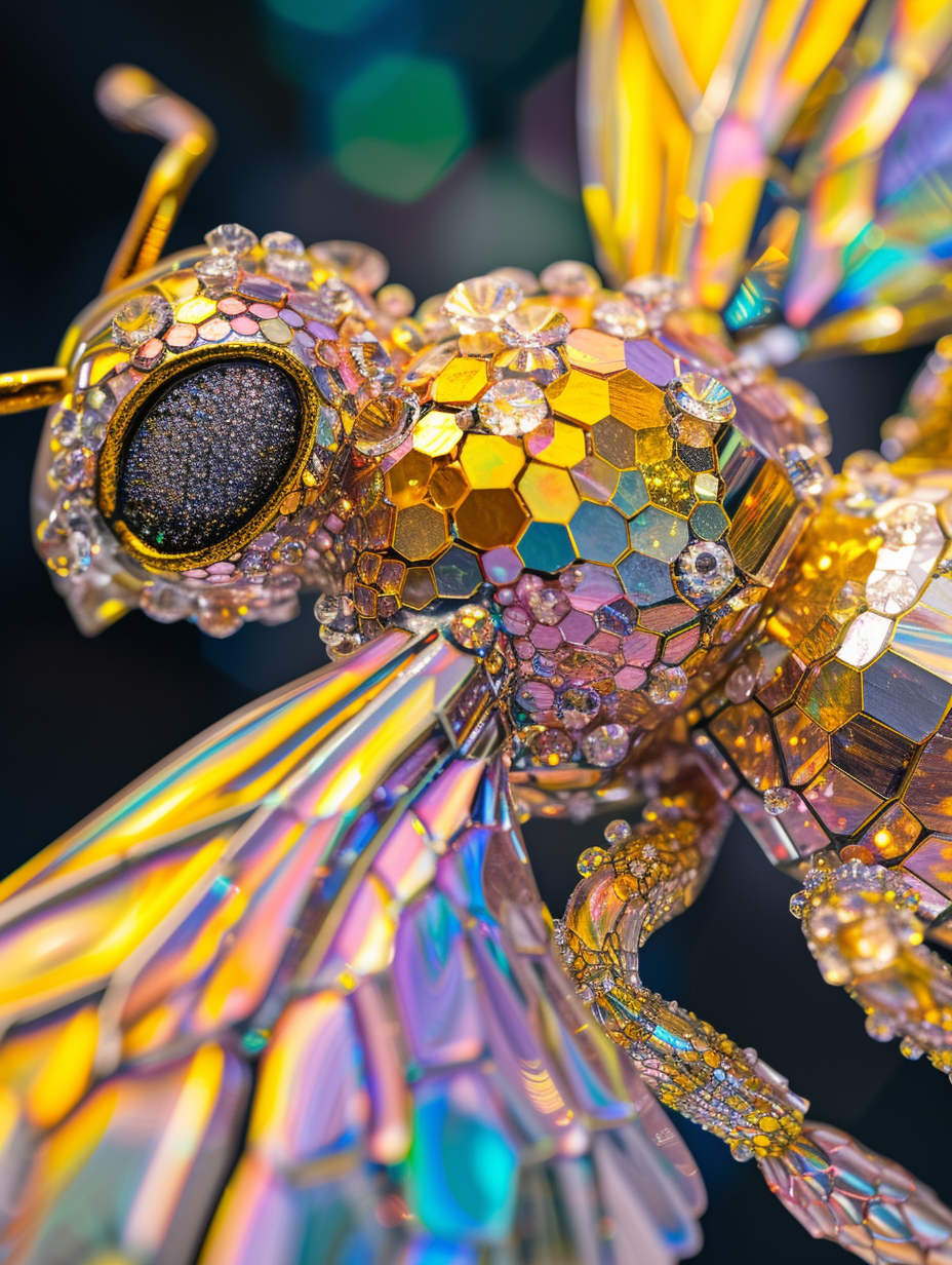 Colorful crystal bee with reflective wings