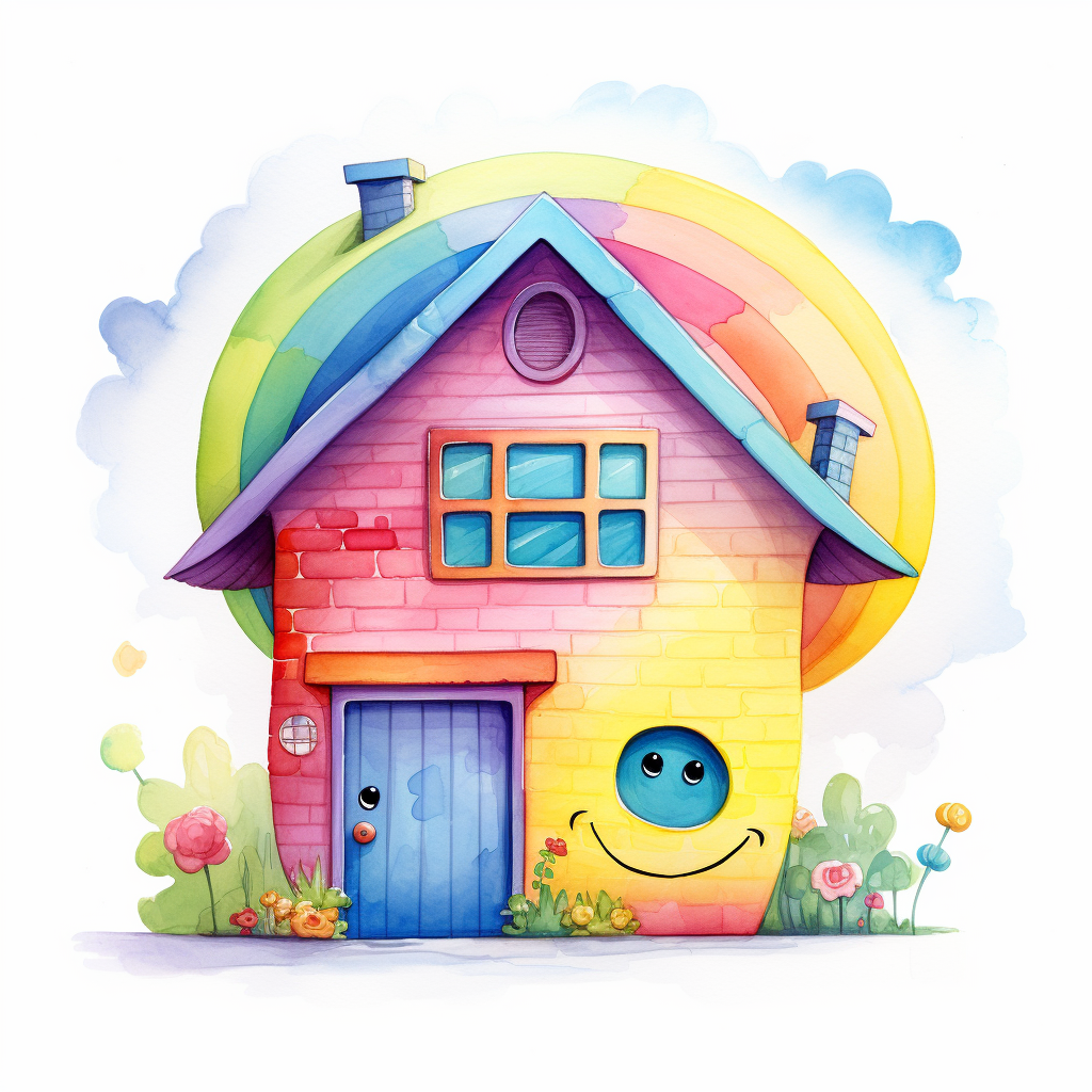 Colorful cute house with smiley emoji