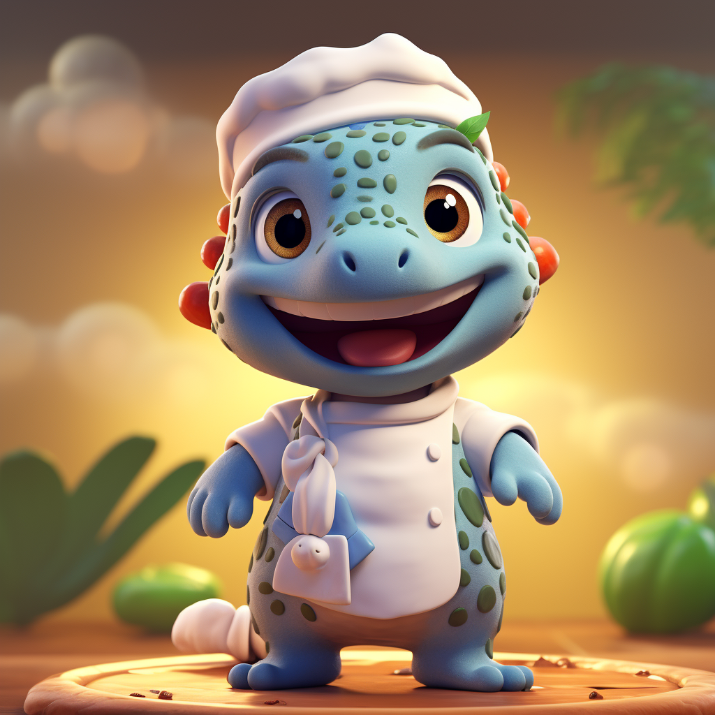 Cute dinosaur chef baking cookies