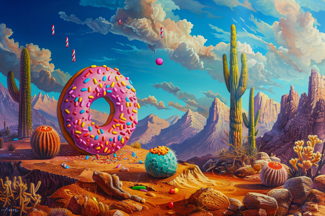 Colorful donut in desert fantasy