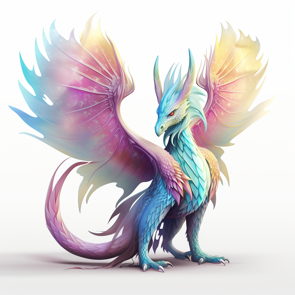 Colorful dragon with feathers and large wings