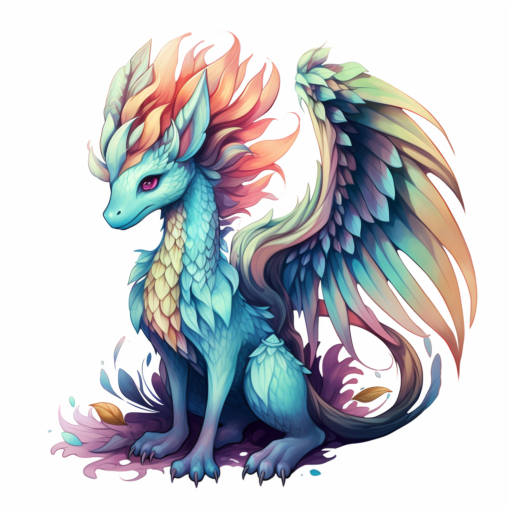 Colorful dragon with feminine and adorable features