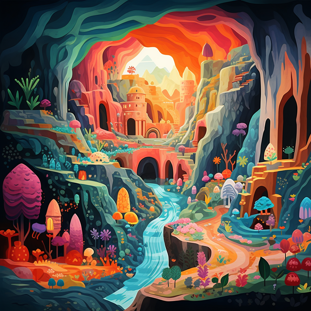 Enchanting fairytale cave with sparkling treasure