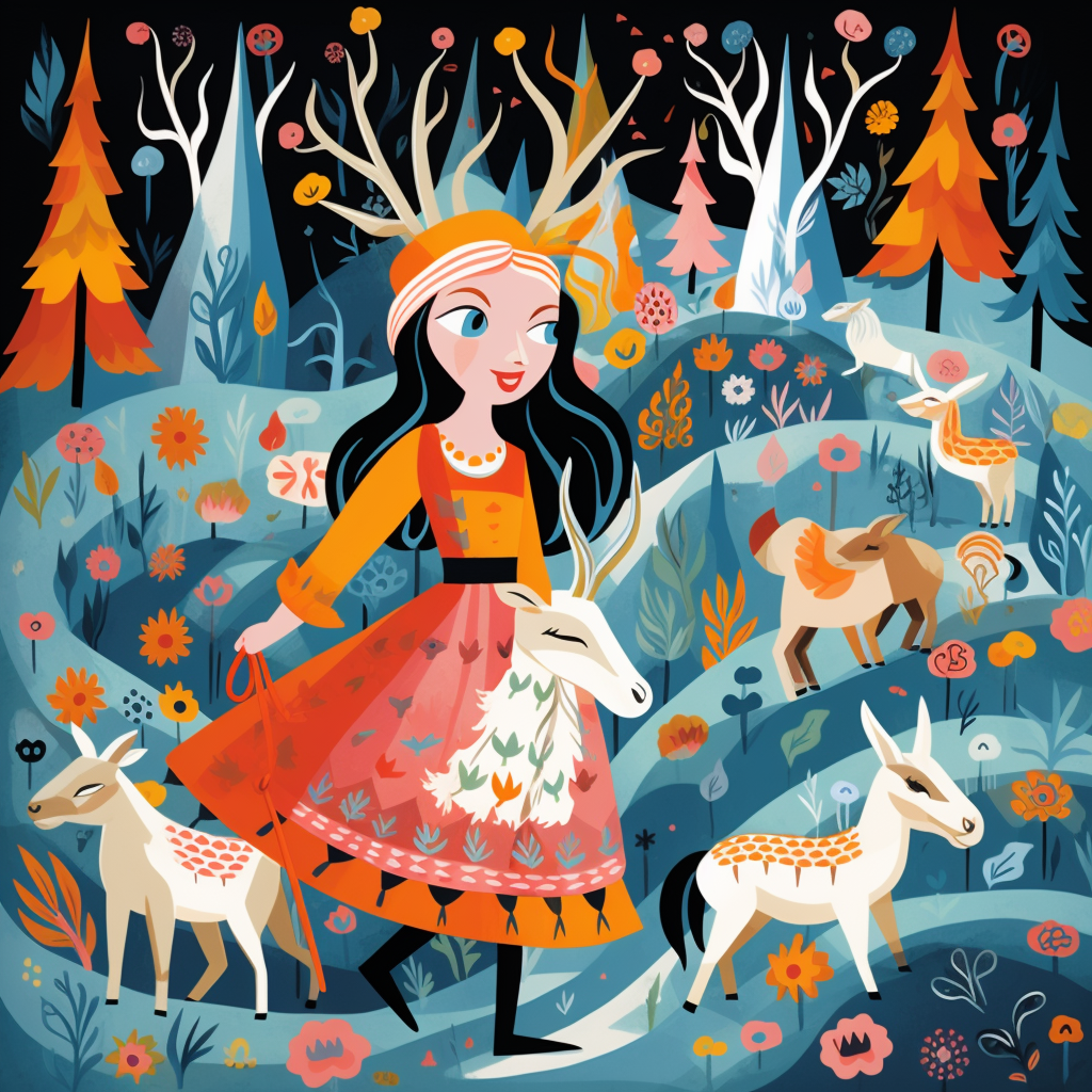 Fairytale goat herder with vibrant colors