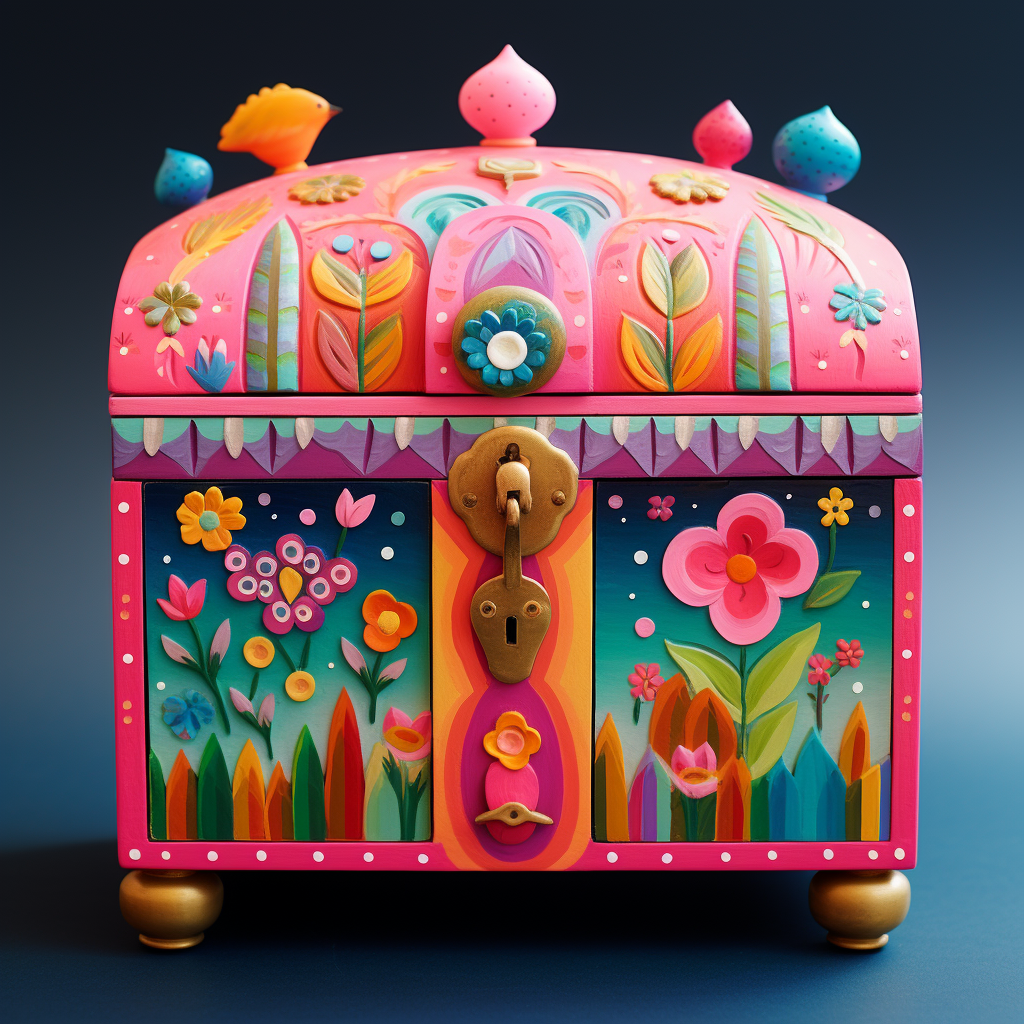 Colorful Fairytale Treasure Chest in Mary Blair Style