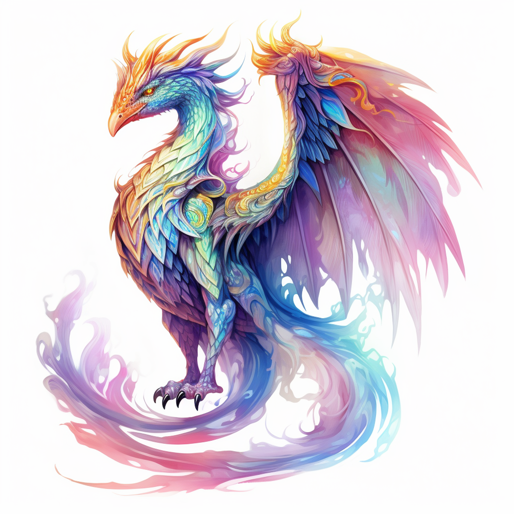 Colorful feathered dragon on white background