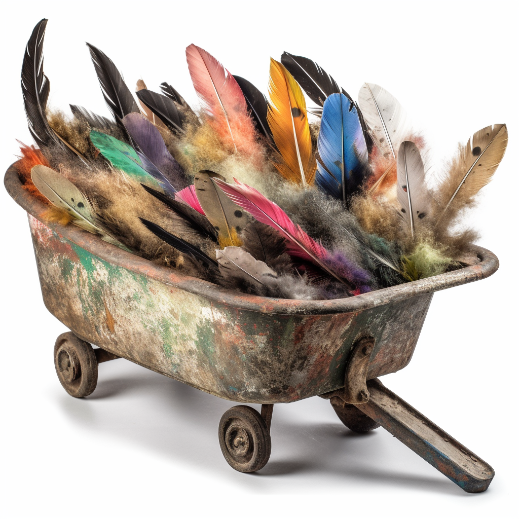 Colorful feathers in wheelbarrow picture