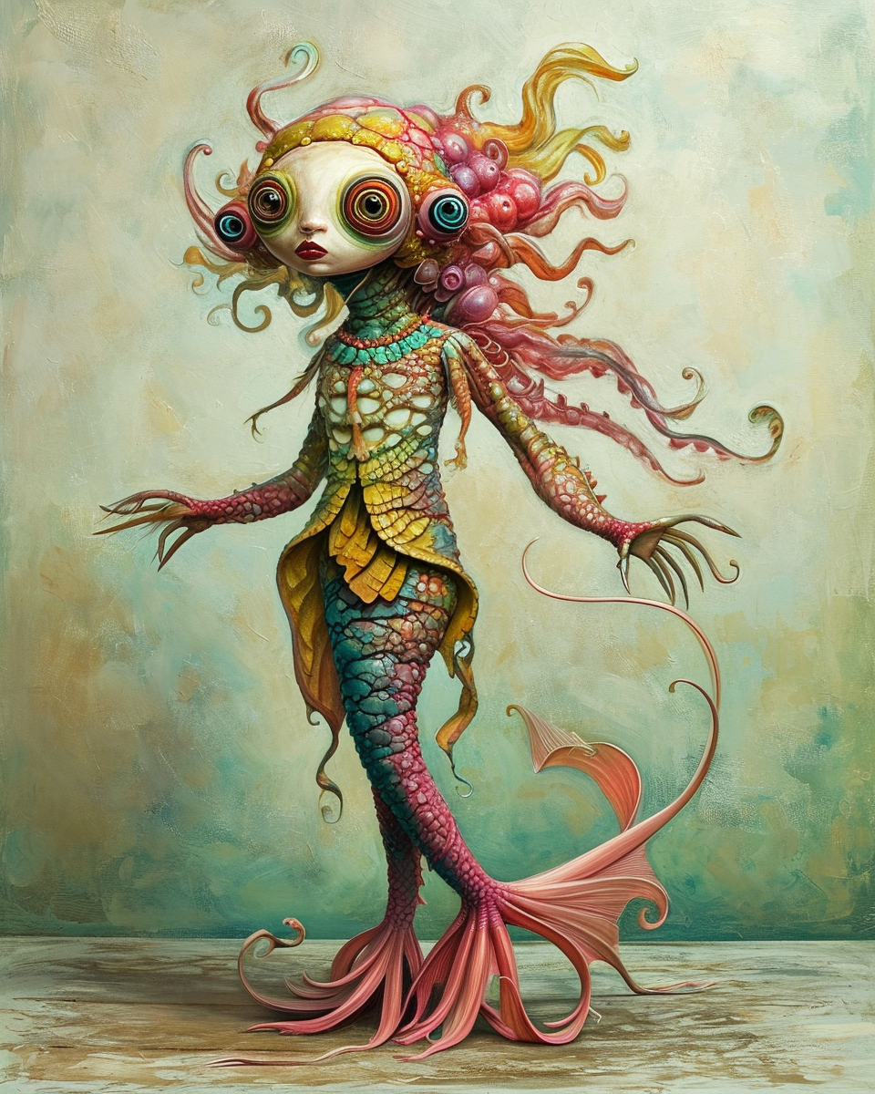 Colorful fish-woman chimera artwork