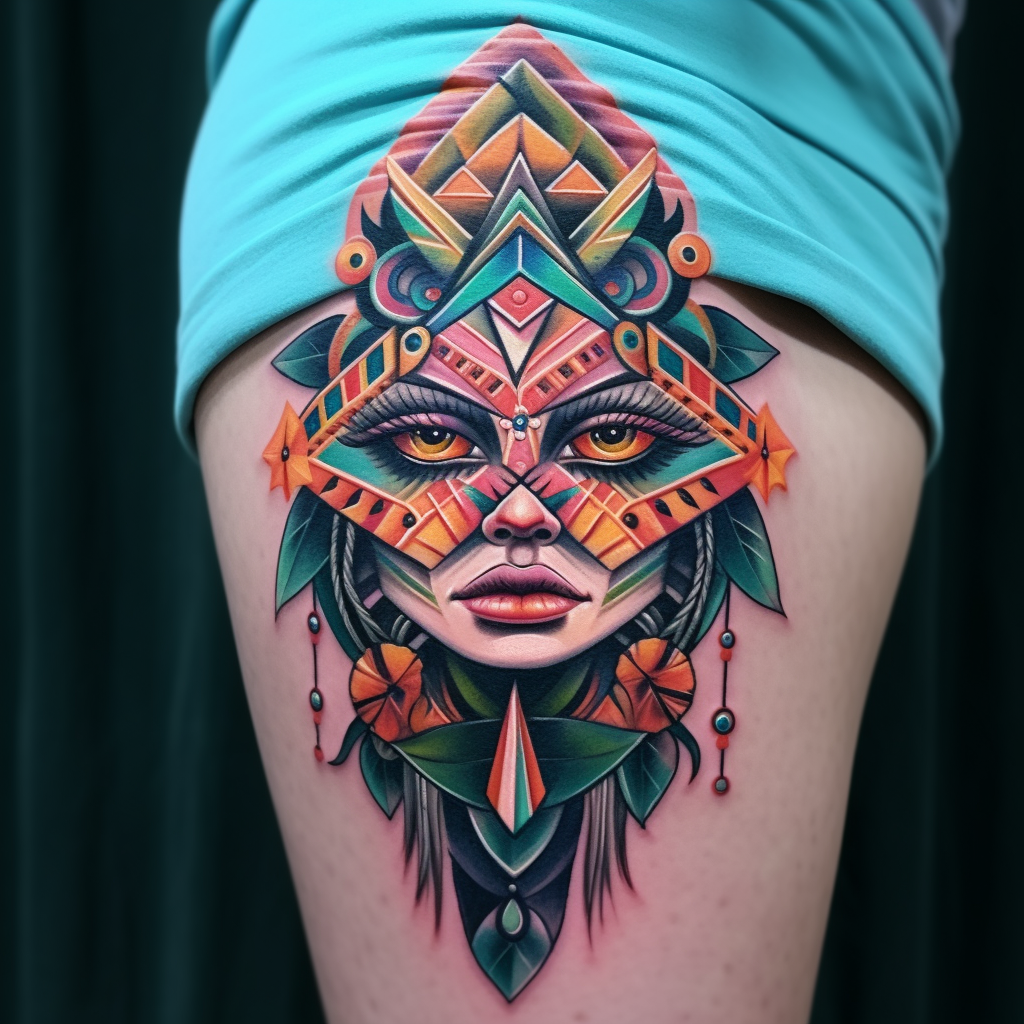 Vibrant knee tattoo design