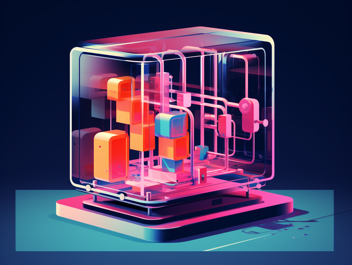 Colorful glass box machine illustration