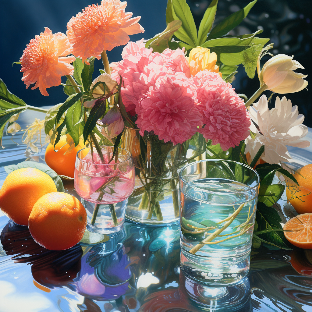 Colorful flowers in water vases