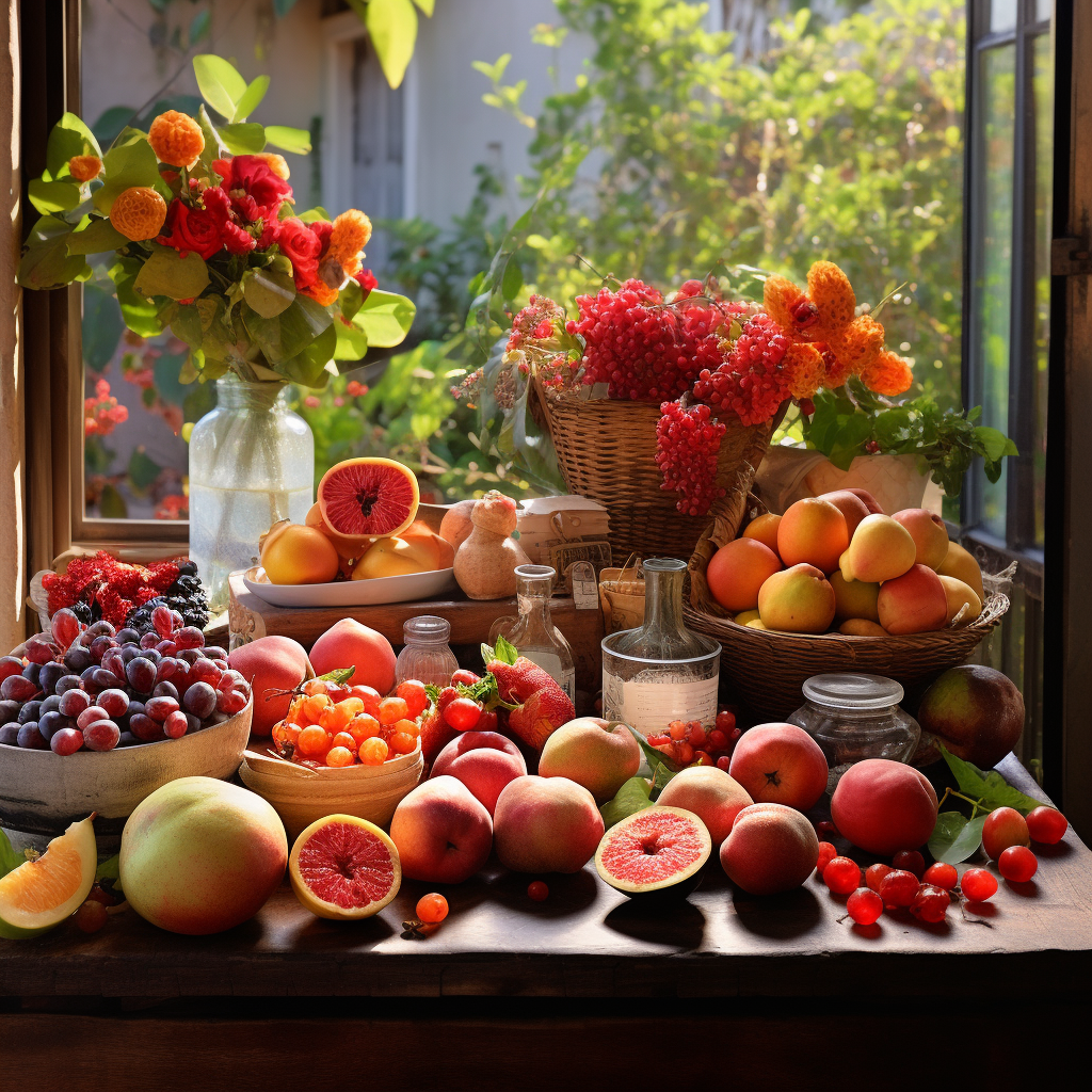 Colorful fruits on table