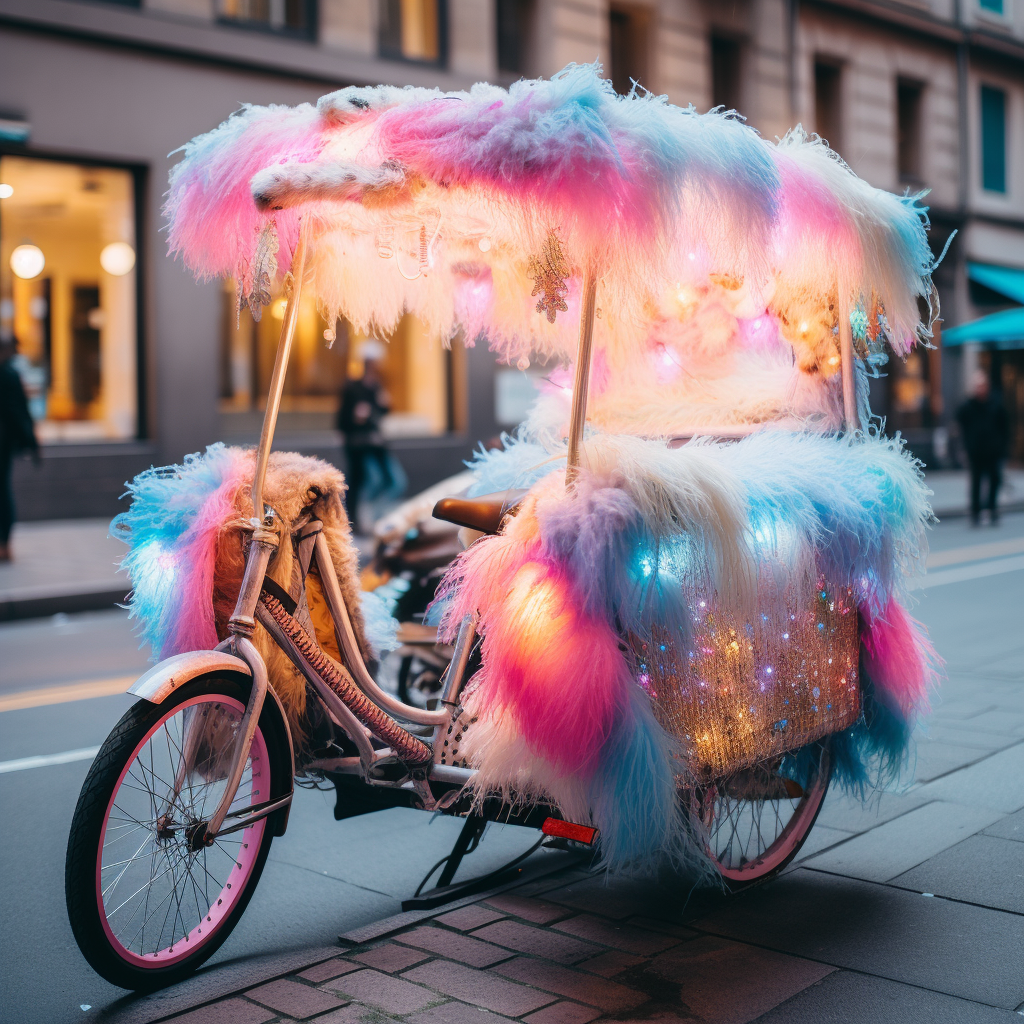 Pedicab with Colorful Fur and Neon Colors